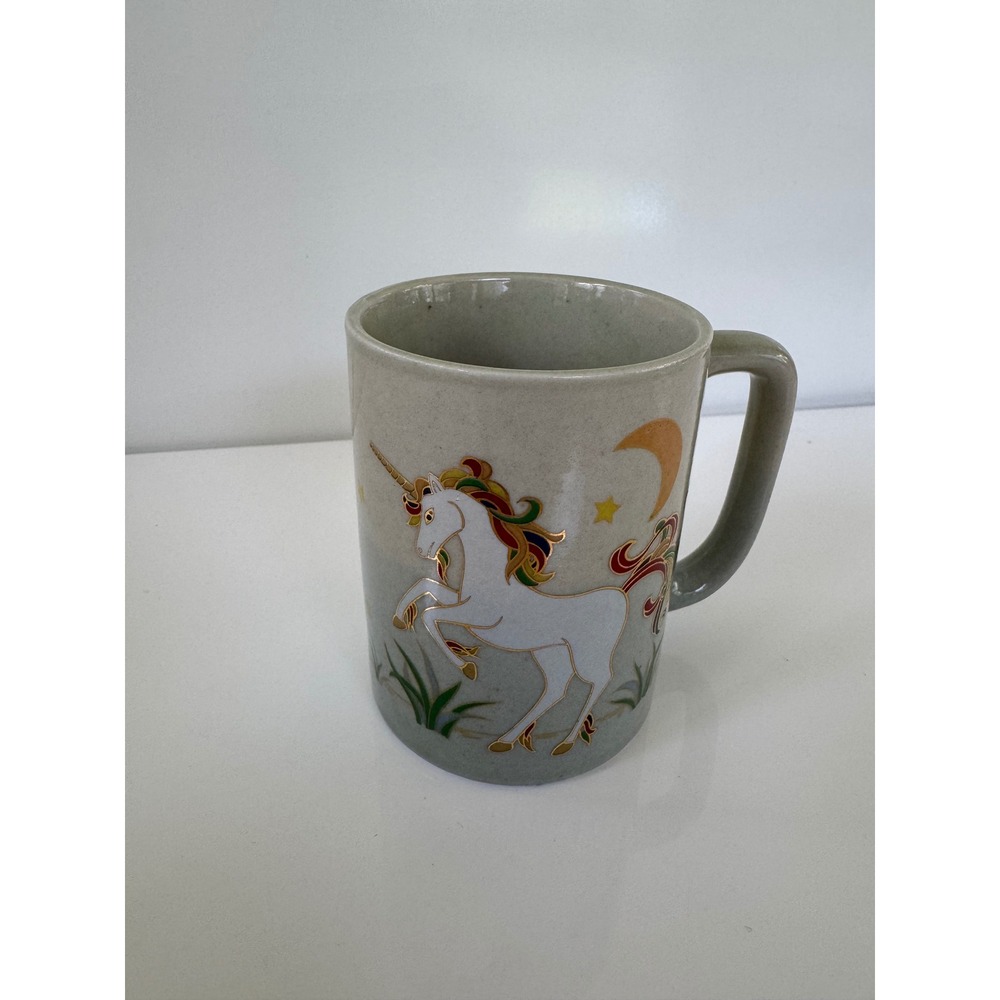 Vintage Otagiri Japan Unicorn Stoneware Mug Rainbow Mane Gold Gilt Celestial